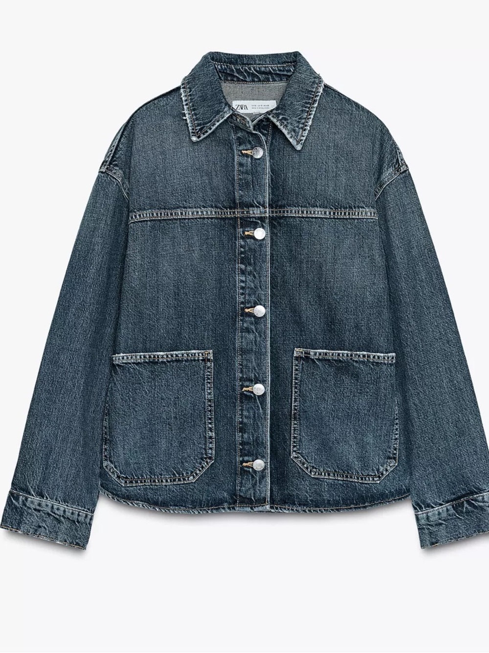 Zara Washed Blue Denim Jacket - Women's Casual Button-Up